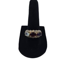 Gold Plated Sterling Silver Ring Sze 7 Amethyst Garnet Blue Topaz Diamond Accent